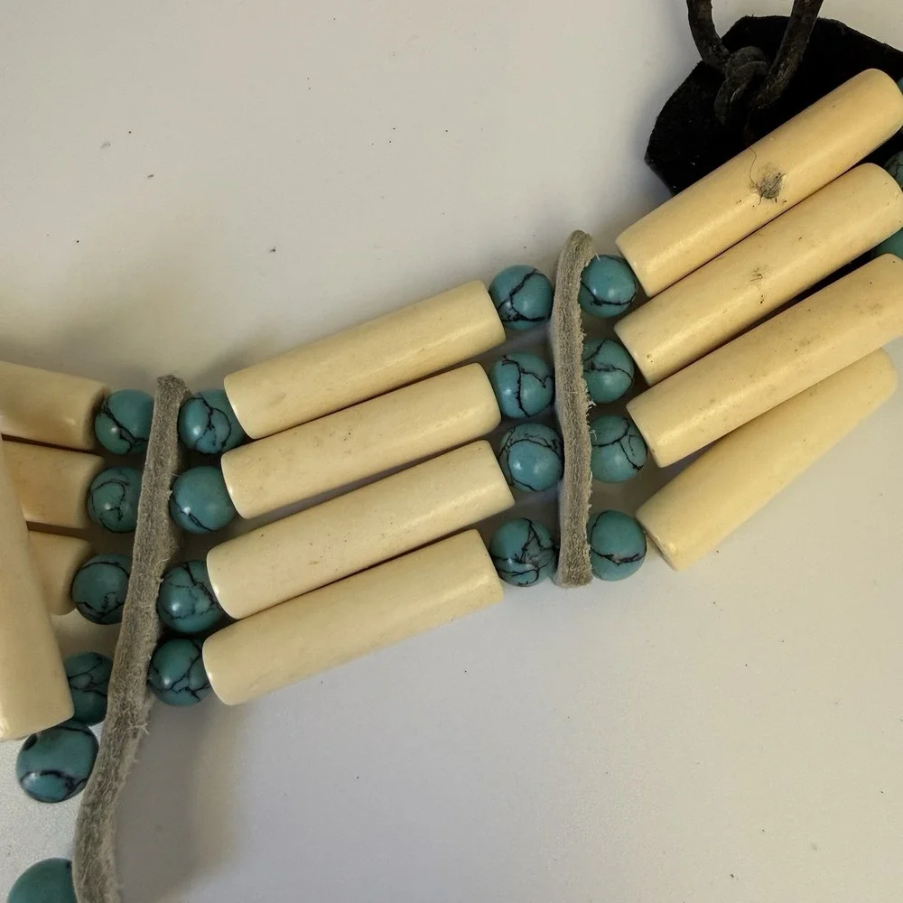 Native‎ American Turquoise Animal Bear Bird Fetish Necklace, Copper Clasp